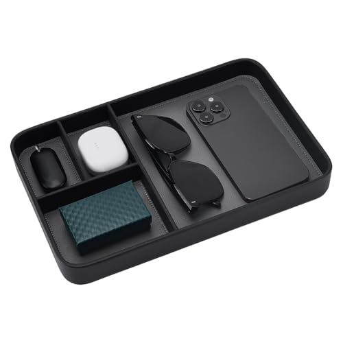 WADORN PU Leather Valet Tray, Jewelry Display Trays Nightstand Bedside Dresser Organizer Tray Catch-All Trays for Entryway Table Key Wallet Watch Change Sunglass Jewellery Earring Rings Bracelet, Gray - color: Gray