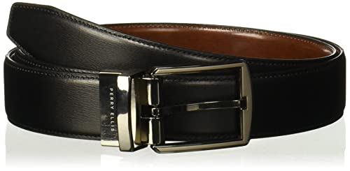 Perry Ellis Men's Portfolio Hi-lo Reversible Leather Dress Belt, Matte Finish, Stitched Edges Silver Prong Buckle, 1.5” Width - color: Hi-lo Blk/Brn, size: 36