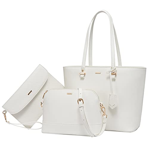 LOVEVOOK Handbags for Women Shoulder Bags Tote Satchel Hobo 3pcs Purse Set - color: White