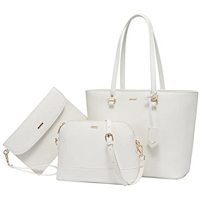 LOVEVOOK Handbags for Women Shoulder Bags Tote Satchel Hobo 3pcs Purse Set - color: White