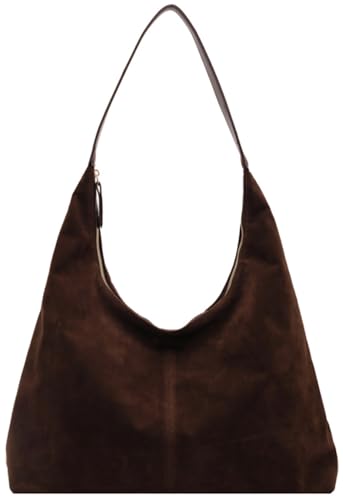 Women’s Trendy Suede Tote Bag Shoulder Bags For Women Fall Underarm Bag Winter Hobo Bag Work Purses Suede Travel Handbag - color: Coffee