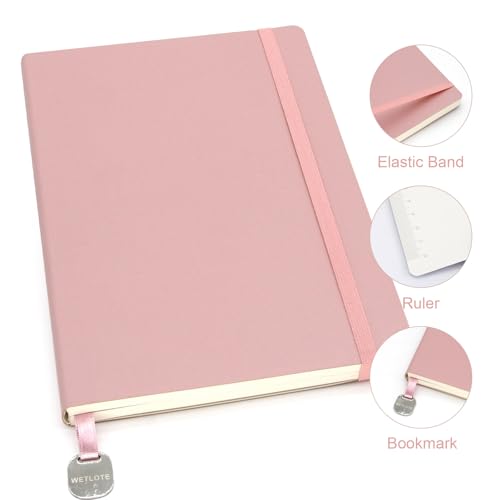 WETLOTE A5 Journal Notebook，Soft Cover - 5.6"x8.25" Line/Grid/Blank, 208 Pages, Soft Leather Journal for Home, Work & School(pink,check) - color: pink, style: check