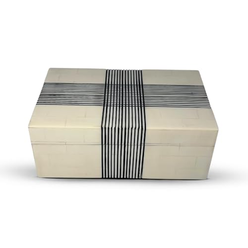 Perilla Home ﻿Home Decor Decorative Storage Wooden Box Small Wooden Organizer Tool Stash Card Craft Trinket Memory Keepsake Jewelry Box for Men and Women, Thin Line, Gifts For All Black & Off White - color: Black and off white