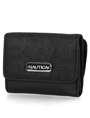 Nautica Rower's End Small Wallet for Women, RFID Blocking Slim Credit Card Holder with Zipper Coin Pocket, Bifold Compact Womens Wallet with ID Window Black (Embossed) - color: Black (Embossed)