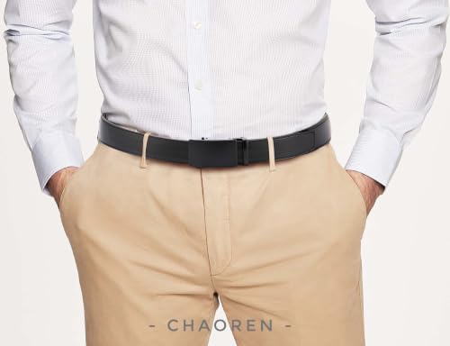 CHAOREN Men's Leather Ratchet Belt - Customizable Fit (35mm) | Smooth Sliding, Precise Micro‑Adjust, Trim to Fit, Dress & Casual Wear, Gift Box - color: Night / Black, size: 32" to 38" Waist Adjustable
