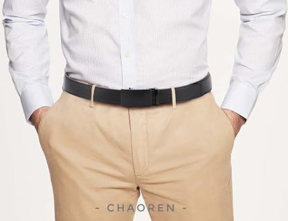 CHAOREN Men's Leather Ratchet Belt - Customizable Fit (35mm) - color: Night / Black, size: 32" to 38" Waist Adjustable
