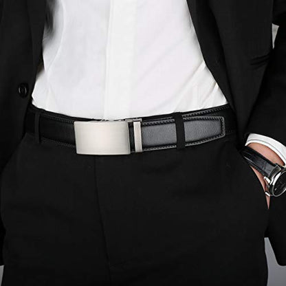 Men's Real Leather Ratchet Dress Casual Belt, Cut to Exact Fit,Elegant Gift Box - color: Black Style12, size: Adjustable from 44" to 52" Waist