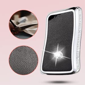 for Lexus Key Fob Cover with Keychain, Black Genuine Leather Crystal Key Case Protection Shell Compatible with Lexus ES350 ES300h UX200 LS500 LS500H LC500 LC500h Smart Key - size: for lexus B