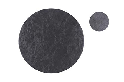 Jovono Set of 4 Round Placemats and Coasters, Faux Leather Table Mats and Desk Coasters, Plate mat Easy to Clean for Round Dining Rable, Diameter 13'' and 3.9'' Gray - color: E Graphite Grey, size: Set of 4