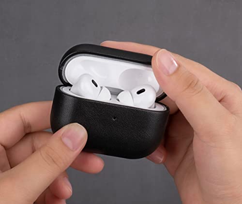 Case Compatible with AirPods Pro (2nd Generation), Lopie Handmade AirPods Pro 2 Leather Case Cover, Protective Hard Case Fully-Wrapped with Top Grain Leather (Not for AirPods Pro 1st Gen) - Black - color: Black, size: Top Grain Leather