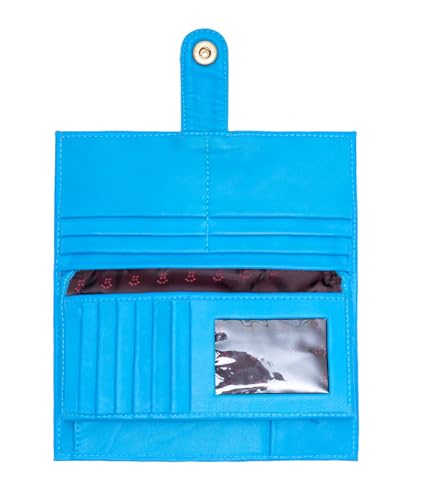 Women’s Genuine Leather Wallet – Slim Design with Secure Snap Multiple - Card Slots & Interior Zipper Pocket (Light Blue) - color: Light Blue