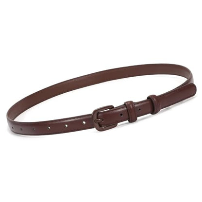 WHIPPY Women Skinny Leather Belt Thin Waist Jeans Belt for Pants in Pin Buckle Belt - color: Coffee, size: Suit Pants 24"-29"