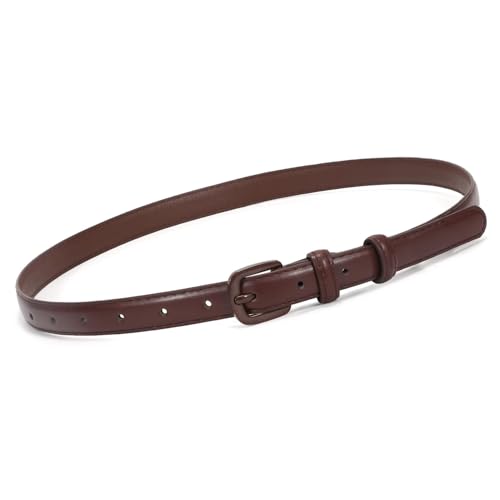 WHIPPY Women Skinny Leather Belt Thin Waist Jeans Belt for Pants in Pin Buckle Belt - color: Coffee, size: Suit Pants 37"-42"