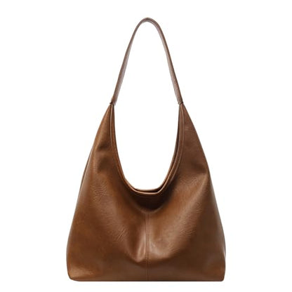 Hobo Bags for Women Slouchy Shoulder Bag Soft Vegan Leather Purse Everyday Handbags Large Work Tote Bag - color: Brown