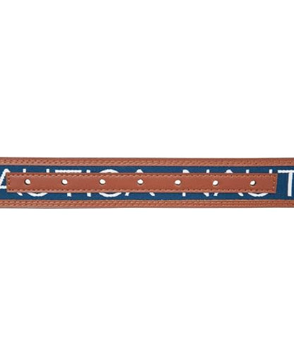 Nautica Men's Signature Leather and Canvas Belt | Ribbon Detail | Flag Design | Classic | Casual | Metal Buckle - color: Signature Logo - Navy, size: 44"