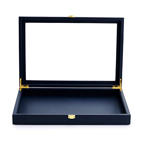 Oirlv Premium Blue Leather Flat Jewelry Tray with Acrylic Lid Jewelry Organizer Case Showcase Big Necklace Display Organizer Box with Locks for Security - color: Blue, size: 1 Grid