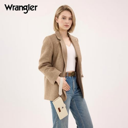 Montana West X Wrangler Wristlet Wallets for Women Large Bifold Clutch Wallets with Coin Purse Smooth Zipper and Rfid Lining - color: Beige