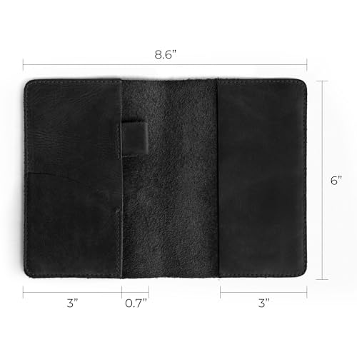 Leather Field Notes Cover, Leather Notebook Cover 3.5 x 5.5 in. with Card and Pen Holder, Handmade Protective Storage for Pocket Moleskine Journal Cover, Book & Notebooks, Notepad Wallet for Travelers (Charcoal Black) - color: Charcoal Black