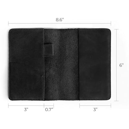 Leather Field Notes Cover, Leather Notebook Cover 3.5 x 5.5 in. with Card and Pen Holder, Handmade Protective Storage for Pocket Moleskine Journal Cover, Book & Notebooks, Notepad Wallet for Travelers (Charcoal Black) - color: Charcoal Black