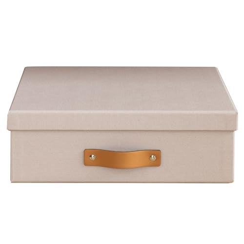 Bigso Oskar Fiberboard Document Storage Box with Lid for A4 and Letter Size Papers - Stylish, Sturdy, and Stackable Keepsake Box with Leather Handle - W10.2in x D13.8in x H3.3in - Pink Rose - color: Pink Rose, size: 1 Pack