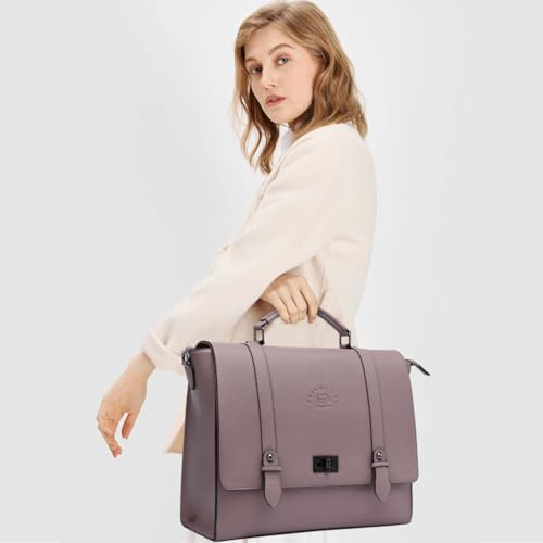 Women's 15.6 Inch Laptop Briefcase, Vintage Purple Saffiano Eco-Leather, 4 Large Compartments, 2 Slip Pockets, 1 Zip-Fastening Pocket - size: 15.6-inch