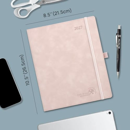 POPRUN 2027 Planner Weekly and Monthly, 8.5''x 10.5'' Calendar Notebook | 2027 Appointment Book(JAN.27 - DEC.27) Daily Planner with Note Page, Monthly Tabs, Leather Soft Cover, 100GSM - Black - color: Black, size: Large-8.5" X 10.5", style: Calendar Year