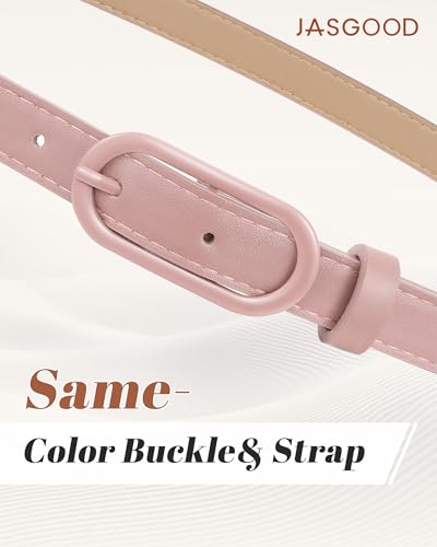 JASGOOD Women Skinny Belt for Jeans Dresses Fashion Thin Waist Belt with Oval Pin Buckle 0.7" Width - color: Pink, size: Fit waist size 32''-36''