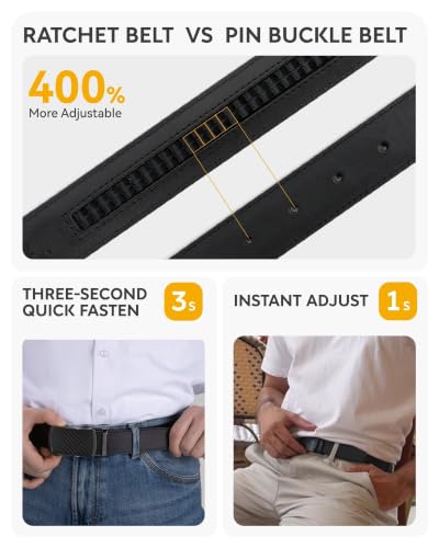 CHAOREN Men's Leather Ratchet Belt - Customizable Fit (35mm) | Smooth Sliding, Precise Micro‑Adjust, Trim to Fit, Dress & Casual Wear, Gift Box - color: Night / Black, size: 32" to 38" Waist Adjustable