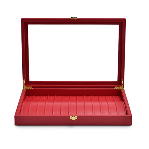 Oirlv Luxury Leather Necklace Bracelet Organizer Tray with Acrylic Lid Jewelry Display Case Drawer Insert Jewelry Organizer for women - color: Red, size: 13 Slot