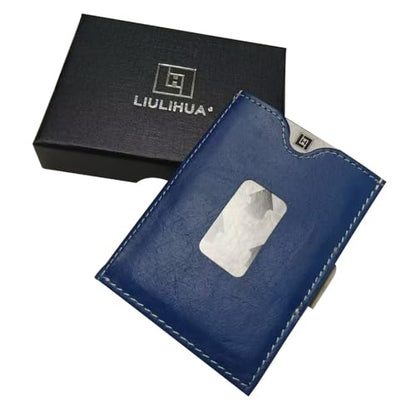 LLH Leather Trifold Wallet - RFID Blocking with Stainless Steel Locking Clip Wallet, Minimalist Front Pocket RFID Blocking Credit Card Holder (Blue) - color: Blue