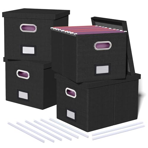 4 Pack File Storage Organizer, Document Organizer, Portable File Box with Lid, Fit for Letter/Legal File Folder Storage,Black-Box only - color: Black, size: 4 pack