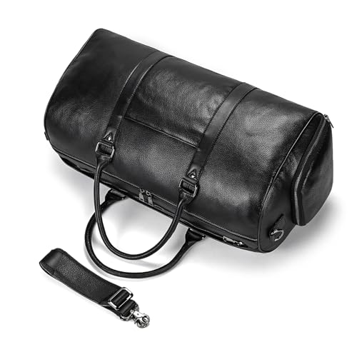 Genuine Leather Travel Bag Large Capacity Waterproof Luggage Duffel Bag with Shoe Compartment, Shoulder Handbag for Men Women Holiday Business Trip