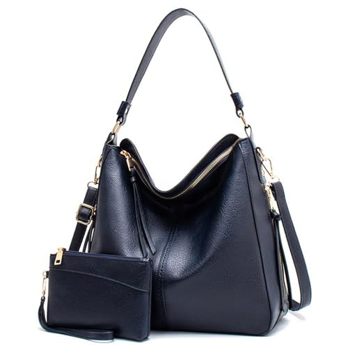 Auralith Purses for Women, 3-in-1 Hobo Crossbody Shoulder Handbags Bags | PU leather hobo purses set large capacity lightweight daily travel work - color: 2pcs-blue