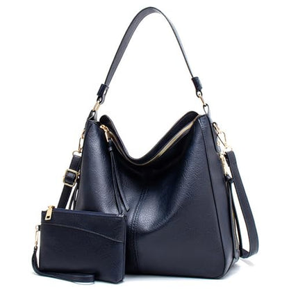 Auralith Purses for Women, 3-in-1 Hobo Crossbody Shoulder Handbags Bags | PU leather hobo purses set large capacity lightweight daily travel work - color: 2pcs-blue