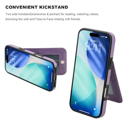 KIHUWEY for iPhone 17 Pro Max Wallet Case Card Holder Kickstand, Purple | Credit Card Slots, PU Leather, Magnetic Clasp, Flip Heavy Duty Protection Cover for Men - color: Purple
