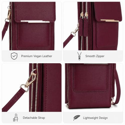 Crossbody Phone Purse, Small Cross Body Wallet Purses with Adjustable Shoulder Straps for Women Anti-Theft PU Leather Bag - color: Burgundy