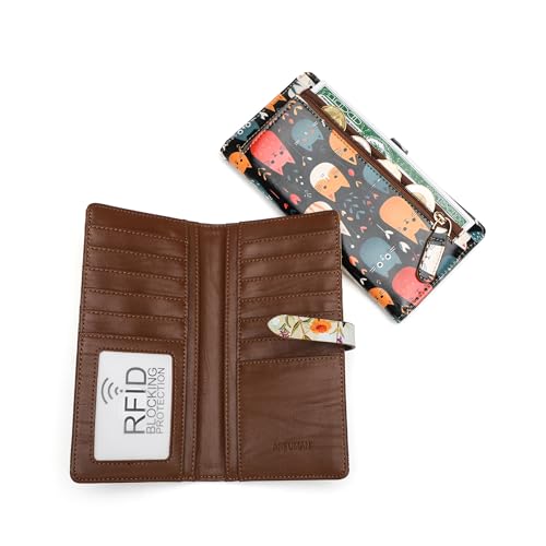 Slim Wallets for Women Credit Card Holder RFID Bifold Clutch Long Ladies Billfold Wallets with Zipper Coin Pocket ID Window Pile Cat - color: Pile Cat