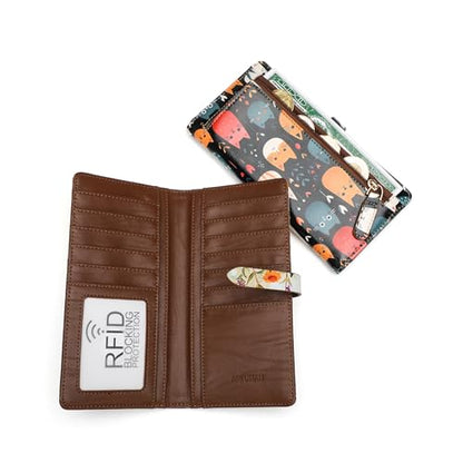 Slim Wallets for Women Credit Card Holder RFID Bifold Clutch Long Ladies Billfold Wallets with Zipper Coin Pocket ID Window Pile Cat - color: Pile Cat