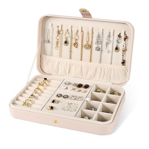 Greenfeather Jewelry Box, Jewelry Organizers and Storage Small Jewelry Boxes for Women Portable Jewelry Organizer Storage Holder Display for Ring Earrings Necklace (Apricot) - color: Apricot