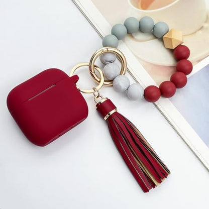 KOUJAON Compatible with AirPods 4 Case Cover, Soft Silicone Protective Cover with Bracelet Keychain, Compatible with Apple AirPods 4th Generation Wireless Earbuds (Burgundy) - color: Burgundy