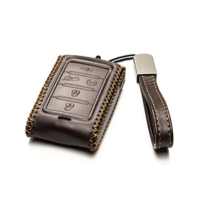 Vitodeco Genuine Leather Smart Key Fob Case Compatible with Jeep Wagoneer, Jeep Grand Wagoneer, Jeep Grand Cherokee 2022-2025 (5-Button, Brown) - color: Brown, size: 5-Button