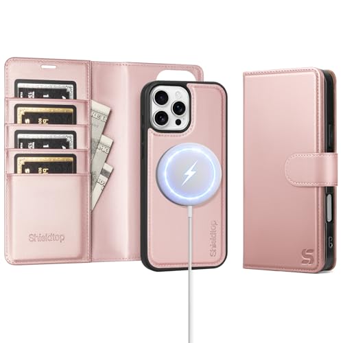 Shieldtop Compatible with MagSafe iPhone 16 Pro Max Wallet Case,Rose Gold | 2 in 1 Detachable Magnetic,Credit Card Holder Slots,RFID Blocking,PU Leather,Kickstand,Flip Folio Phone Cover for Men & Women - color: Rose Gold, size: iPhone 16 Pro Max - 6.9"