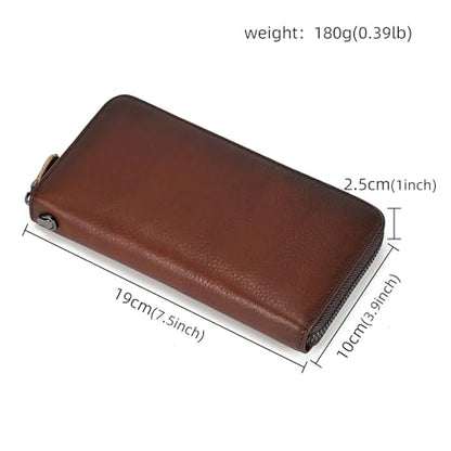 Genuine Leather Long Wallet for Men, Large Capacity Purse Clutch Bag Handbag Checkbook Cash Credit Cards Phone Holder | Large Capacity - color: 1007SZ-Coffee