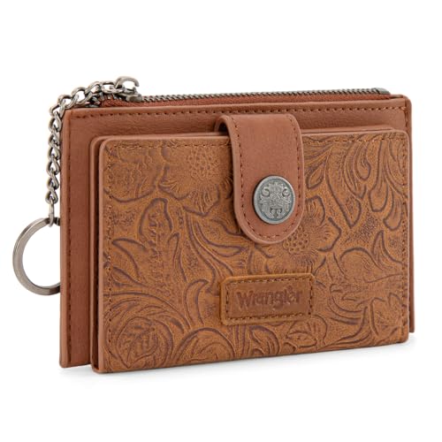 Montana West X Wrangler Small Womens Wallet Slim Credit Card Holder Minimalist Brown Keychain Wallet Compact Western Card Organizers - color: Brown
