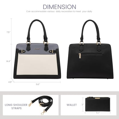 LOVEVOOK Purses and Handbags for Women, Tote Shoulder Bag Satchel Purse and PU Leather Top Handle for ladies - color: Black-white-grey