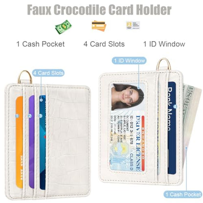 Slim Credit Card Holder Crocodile Wallet Women Thin Wallets | Alligator Print RFID Blocking Minimalist Lightweight Pocket Small Cute Cards Holders ID Window, Beige Croc - color: A Beige