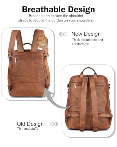FADEON Laptop Backpack for Women, Vegan Leather 15.6 inch Computer bag | Waterproof Backpack Fits 13 14 inch, Padded Sleeve, Designer Water Bottle Pockets, Luggage Strap for Travel Work School - color: Grey Retro Style