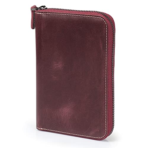 Londo Genuine Leather Padfolio – Portfolio Folder with Pencil Holder, Notepad & Zipper Closure for Business, Office & Travel - color: Damson