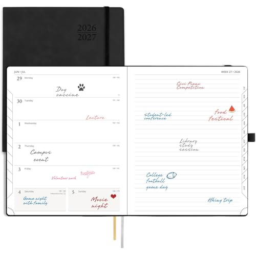 POPRUN Weekly Planner 2026-2027 (Large 8.5''x 10.5'') Calendar Notebook | Academic Daily Planner (JUL.26-JUN.27) Appointment Book with Monthly Tabs, Leather Soft Cover, Inner Pocket - Black - color: Black, size: Large-8.5" X 10.5", style: Academic Year 20