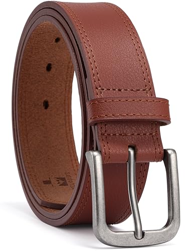 Mens Leather Belts for Jeans | Genuine Leather, Everyday Casual Dress, Classic Style, Handmade, Gift Box - color: Reddish Brown 215, size: 38(Fits Waist 36"-37")